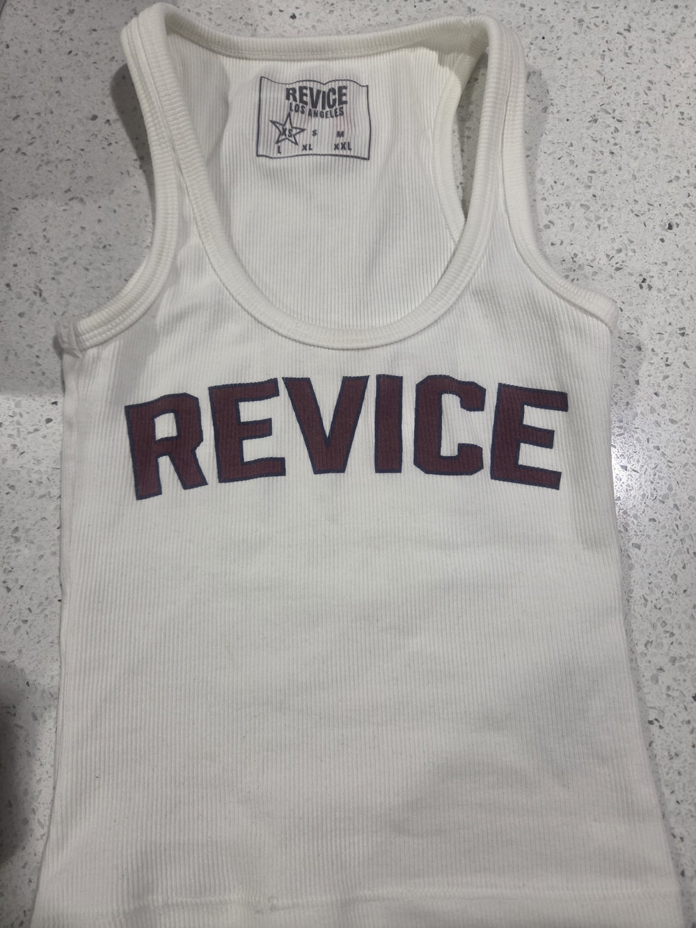 REVICE Los Angeles Women's White Ribbed Tank with Maroon Logo